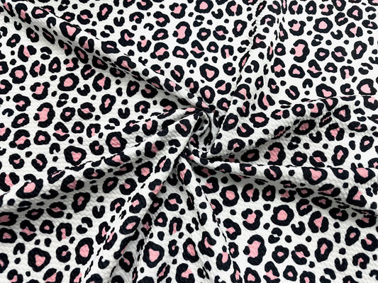 Leopard Pink White Bullet Print #515 Ribbed Scuba Techno Double Knit 2-Way Stretch Poly Spandex Apparel Craft Fabric 58"-60" Wide BTY