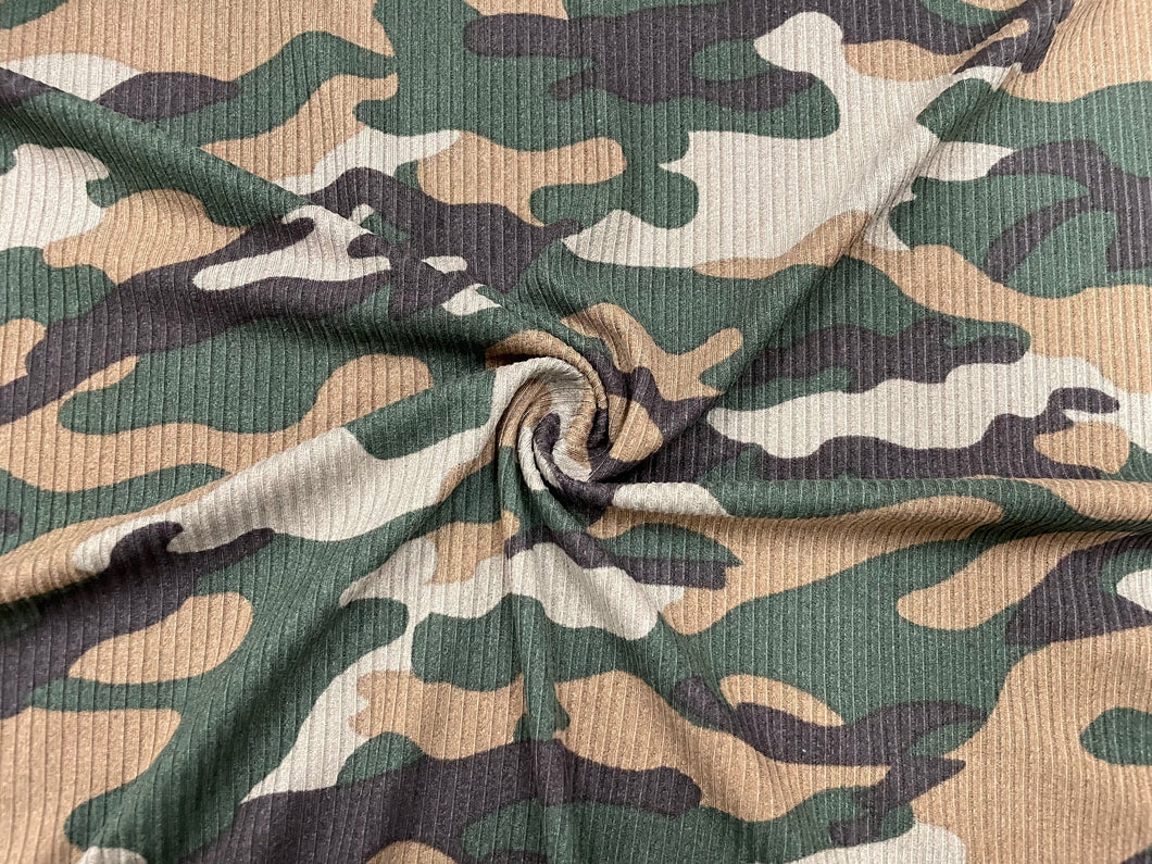 Camouflage DBP 4x2 Rib Knit Print #113 Double Brushed Polyester Spandex Stretch 190GSM Apparel Fabric 58