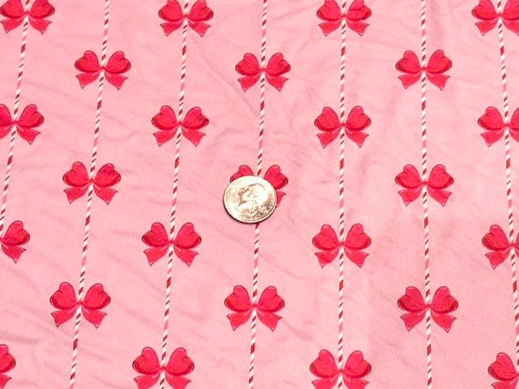 Candy Cane Bow Super Scuba Techno Print #2064 Double Knit Stretch Fabric Poly Spandex Fabric 58"-60" Wide By The Yard