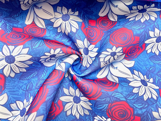 Patriotic Floral Super Scuba Techno Print #41 Double Knit 2-Way Stretch Fabric Poly Spandex Apparel Craft Fabric 58"-60" Wide By The Yard