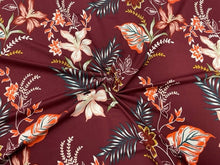 Load image into Gallery viewer, Tropical Floral Burgundy DBP Print #535 Double Brushed Polyester Spandex Apparel Stretch Fabric 190 GSM 58&quot;-60&quot; Wide By The Yard