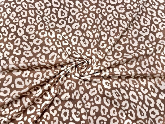 Leopard Animal Brown Cream DBP Print #554 Double Brushed Polyester Spandex Apparel Stretch Fabric 190 GSM 58"-60" Wide By The Yard