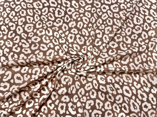 Leopard Animal Brown Cream DBP Print #554 Double Brushed Polyester Spandex Apparel Stretch Fabric 190 GSM 58