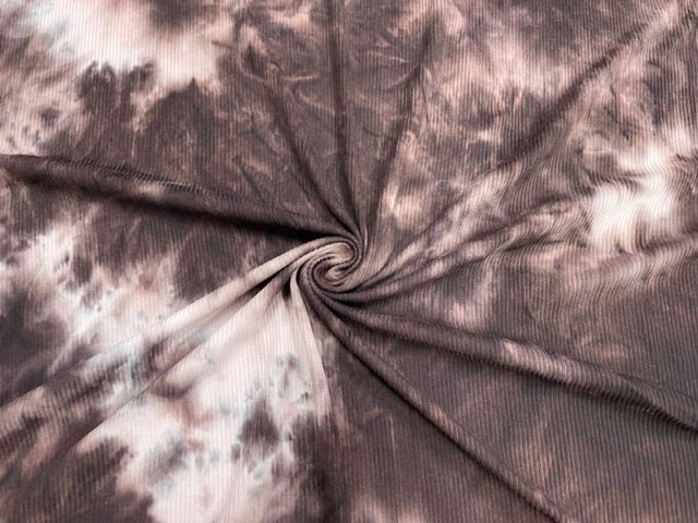 Tie-Dye DBP 4x2 Rib Knit Print #142 Brown White Double Brushed Polyester Spandex Stretch 190GSM Apparel Fabric 58"-60" Wide By The Yard