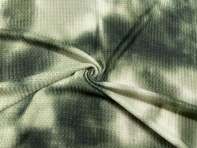 Tie-Dye Brushed Waffle Knit Print #42 Olive Poly Rayon Spandex 200 GSM Medium Weight 58"-60" Wide By The Yard