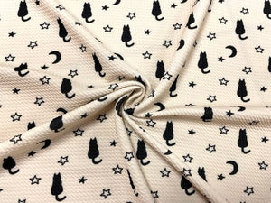 Black Cat Moon Star Bullet Print #566 Ribbed Scuba Techno Double Knit 2-Way Stretch Poly Spandex Apparel Craft Fabric 58"-60" Wide BTY