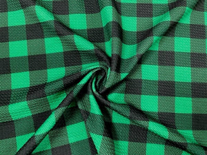 Buffalo Plaid Green Bullet Print #595 Ribbed Scuba Techno Double Knit 2-Way Stretch Poly Spandex Apparel Craft Fabric 58"-60" Wide BTY