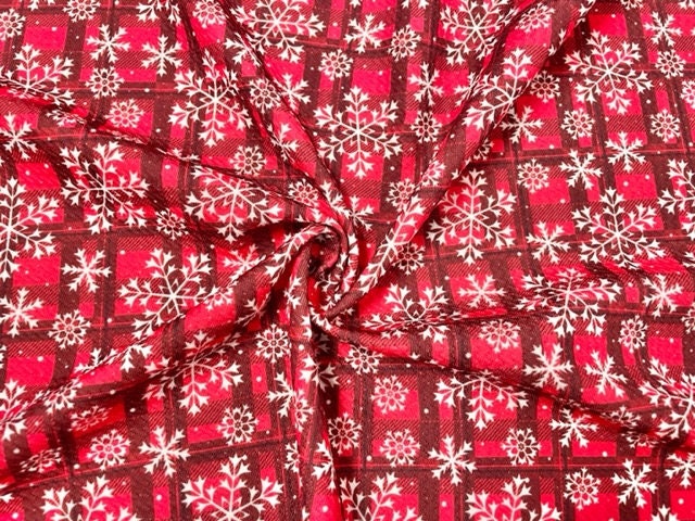 Snowflake Buffalo Plaid Bullet Print #601 Ribbed Scuba Techno Double Knit 2-Way Stretch Poly Spandex Apparel Craft Fabric 58"-60" Wide BTY