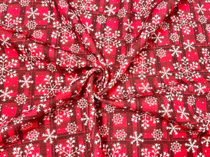 Snowflake Buffalo Plaid Bullet Print #601 Ribbed Scuba Techno Double Knit 2-Way Stretch Poly Spandex Apparel Craft Fabric 58"-60" Wide BTY