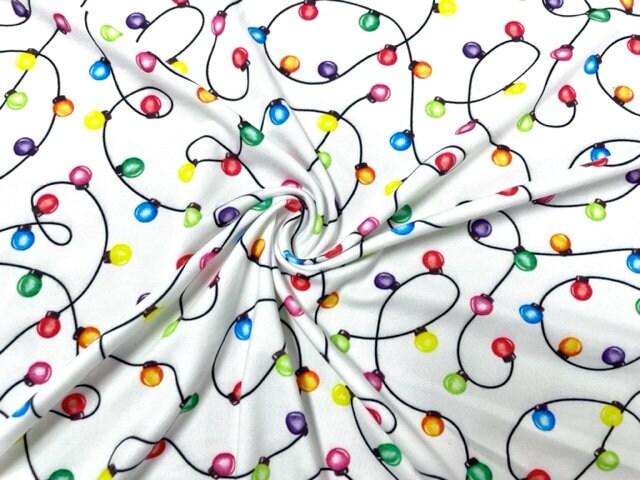Christmas Xmas Lights DBP Print #653 Double Brushed Polyester Spandex Apparel Stretch Fabric 190 GSM 58"-60" Wide By The Yard