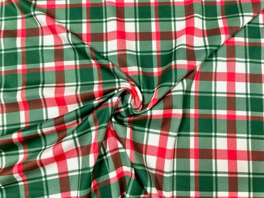 Christmas Xmas Plaid DBP Print #656 Double Brushed Polyester Spandex Apparel Stretch Fabric 190 GSM 58"-60" Wide By The Yard