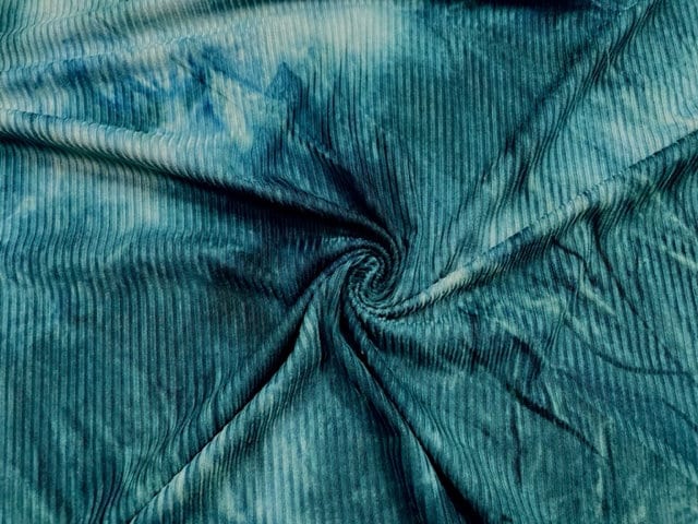 Tie-Dye DBP 4x2 Rib Knit Print #136 Teal Double Brushed Polyester Spandex Stretch 190GSM Apparel Fabric 58"-60" Wide By The Yard