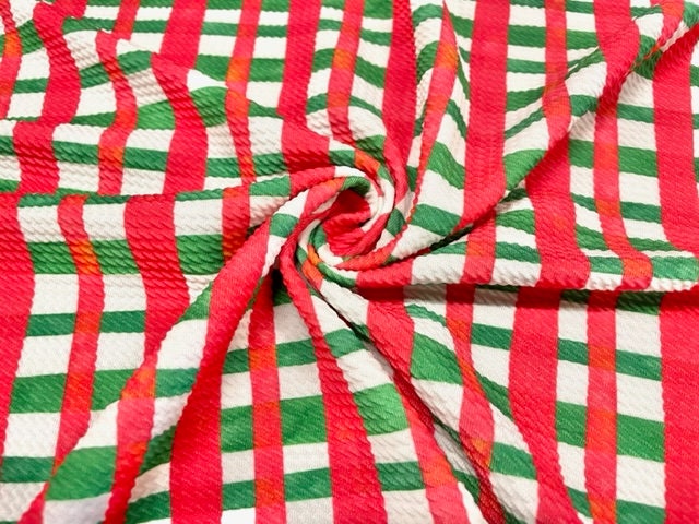 Christmas Xmas Plaid Bullet Print #627 Ribbed Scuba Techno Double Knit 2-Way Stretch Poly Spandex Apparel Craft Fabric 58"-60" Wide BTY