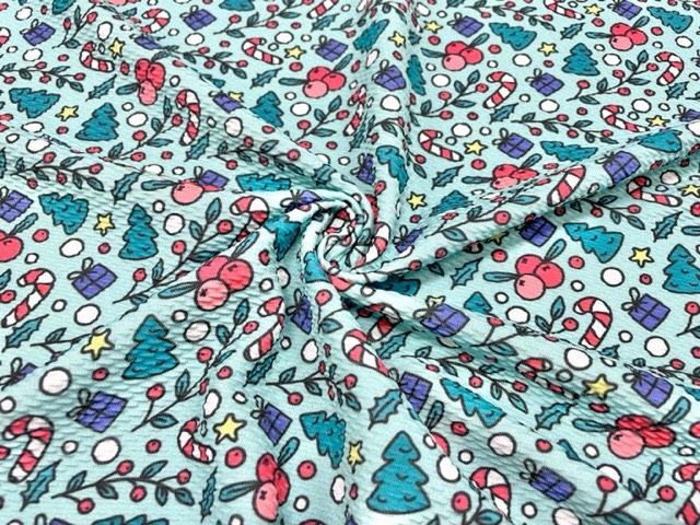 Christmas Xmas Bullet Print #633 Ribbed Scuba Techno Double Knit 2-Way Stretch Poly Spandex Apparel Craft Fabric 58"-60" Wide BTY