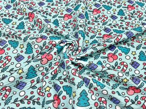 Christmas Xmas Bullet Print #633 Ribbed Scuba Techno Double Knit 2-Way Stretch Poly Spandex Apparel Craft Fabric 58"-60" Wide BTY