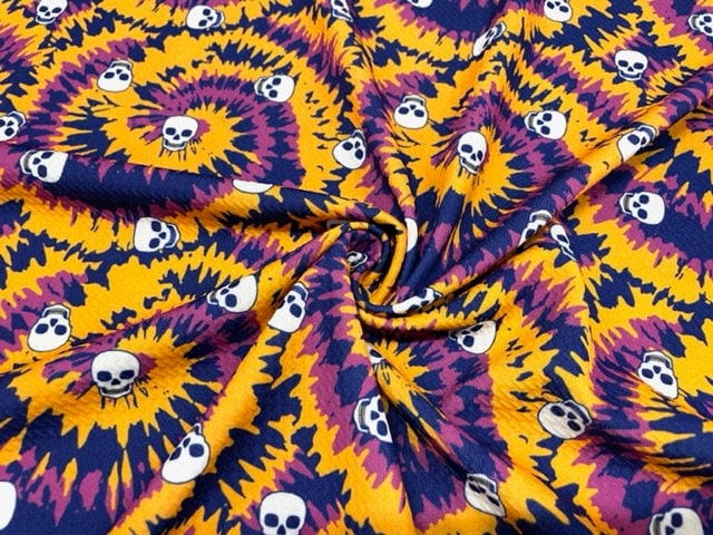 Tie Dye Skull Bullet Print #639 Ribbed Scuba Techno Double Knit 2-Way Stretch Poly Spandex Apparel Craft Fabric 58"-60" Wide BTY