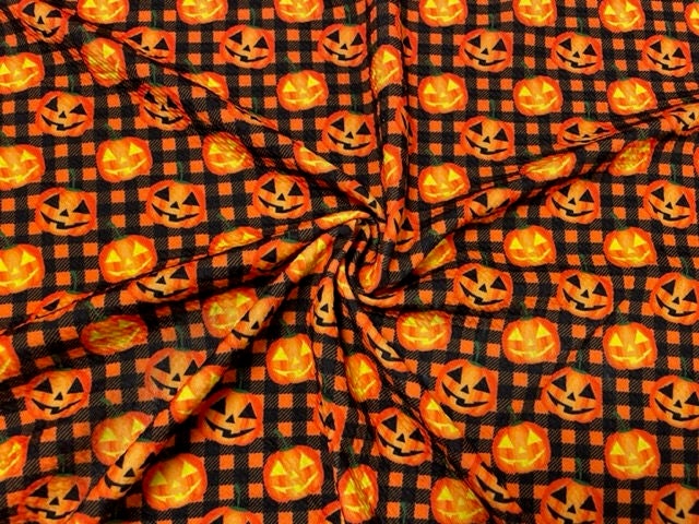 Buffalo Plaid Pumpkin Bullet Print #564 Ribbed Scuba Techno Double Knit 2-Way Stretch Poly Spandex Apparel Craft Fabric 58"-60" Wide BTY