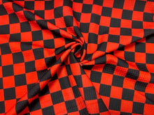 Load image into Gallery viewer, Checkerboard Orange Black Bullet Print #567 Ribbed Scuba Techno Double Knit 2-Way Stretch Poly Spandex Apparel Craft Fabric 58&quot;-60&quot; Wide BTY