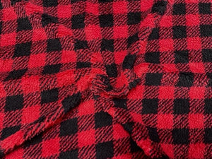Buffalo Plaid Sherpa Faux Fur #48 Black Red 100% Polyester Medium Pile Super Soft Stretch Fabric Very Soft 58"-60" Wide By The Yard