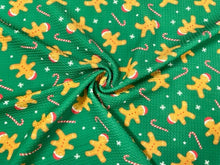 Load image into Gallery viewer, Gingerbread Candy Cane Bullet Print #596 Ribbed Scuba Techno Double Knit 2-Way Stretch Poly Spandex Apparel Craft Fabric 58&quot;-60&quot; Wide BTY