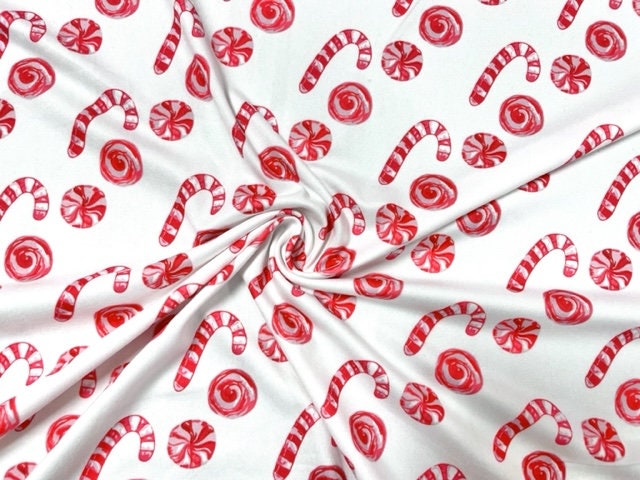 Candy Cane DBP Print #636 Double Brushed Polyester Spandex Apparel Stretch Fabric 190 GSM 58"-60" Wide By The Yard