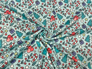 Cartoon Christmas Xmas DBP Print #645 Double Brushed Polyester Spandex Apparel Stretch Fabric 190 GSM 58"-60" Wide By The Yard