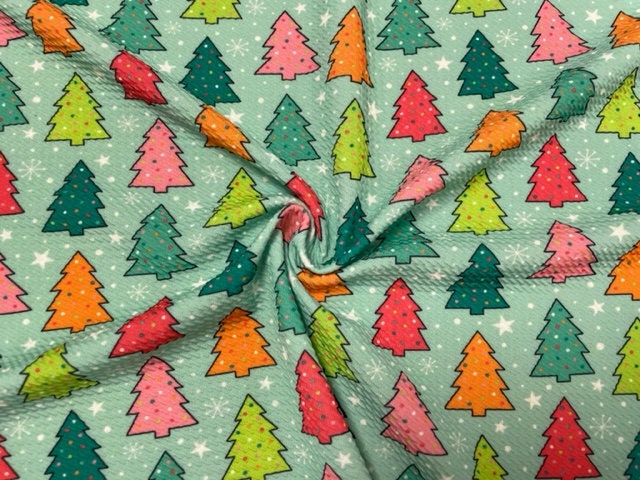 Christmas Tree Snowflake Bullet Print #607 Ribbed Scuba Techno Double Knit 2-Way Stretch Poly Spandex Apparel Craft Fabric 58"-60" Wide BTY