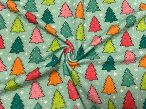 Christmas Tree Snowflake Bullet Print #607 Ribbed Scuba Techno Double Knit 2-Way Stretch Poly Spandex Apparel Craft Fabric 58"-60" Wide BTY