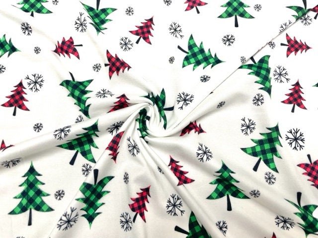 Buffalo Plaid Christmas Tree Xmas DBP Print #665 Double Brushed Polyester Spandex Apparel Stretch Fabric 190 GSM 58"-60" Wide By The Yard