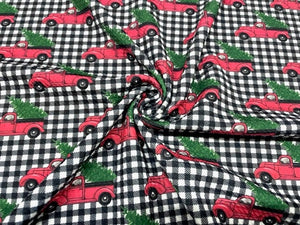 Christmas Truck Xmas Bullet Print #625 Ribbed Scuba Techno Double Knit 2-Way Stretch Poly Spandex Apparel Craft Fabric 58"-60" Wide BTY