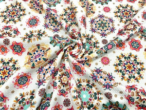 Boho Snowflake Christmas Bullet Print #638 Ribbed Scuba Techno Double Knit 2-Way Stretch Poly Spandex Apparel Craft Fabric 58"-60" Wide BTY