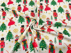 Nutcracker Ballerina Xmas Bullet Print #651 Ribbed Scuba Techno Double Knit 2-Way Stretch Poly Spandex Apparel Craft Fabric 58"-60" Wide BTY