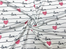 Load image into Gallery viewer, Cursive Love Valentine&#39;s Day 4x2 Rib Knit Print #149 Double Brushed Polyester Spandex Stretch 190GSM Apparel Fabric 58&quot;-60&quot; Wide By The Yard