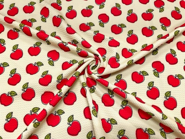 Apples Fruit Bullet Print #708 Ribbed Scuba Techno Double Knit 2-Way Stretch Poly Spandex Apparel Craft Fabric 58"-60" Wide BTY