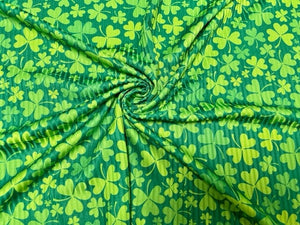 Four Leaf Clover Stripe St. Patrick's Day 4x2 Rib Knit Print #162 Polyester Spandex Stretch 190GSM Apparel Fabric 58"-60" Wide By The Yard