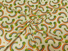 Load image into Gallery viewer, Clover Rainbow St. Patrick&#39;s Day 4x2 Rib Knit Print #165 Polyester Spandex Stretch 190GSM Apparel Fabric 58&quot;-60&quot; Wide By The Yard