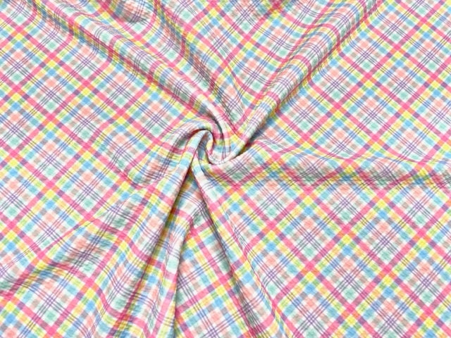Pastel Plaid Bullet Print #697 Ribbed Scuba Techno Double Knit 2-Way Stretch Poly Spandex Apparel Craft Fabric 58"-60" Wide BTY