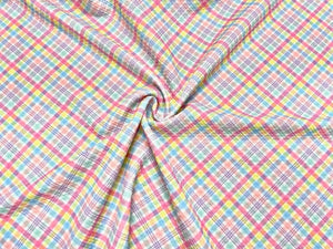 Pastel Plaid Bullet Print #697 Ribbed Scuba Techno Double Knit 2-Way Stretch Poly Spandex Apparel Craft Fabric 58"-60" Wide BTY