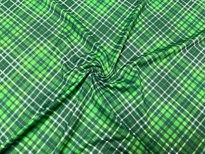 Green Plaid St. Patrick's Day DBP Print #709 Double Brushed Polyester Spandex Apparel Stretch Fabric 190 GSM 58"-60" Wide By The Yard