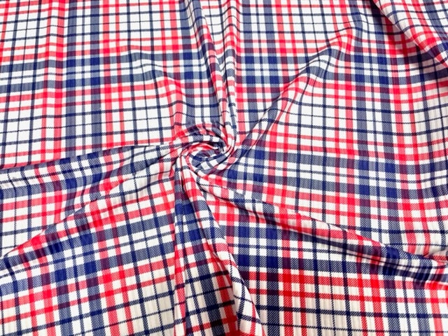 Patriotic Plaid Fourth of July 4x2 Rib Knit Print #174 Polyester Spandex Stretch 190GSM Apparel Fabric 58"-60" Wide By The Yard