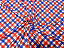 Load image into Gallery viewer, Patriotic Gingham Fourth of July 4x2 Rib Knit Print #182 Polyester Spandex Stretch 190GSM Apparel Fabric 58&quot;-60&quot; Wide By The Yard