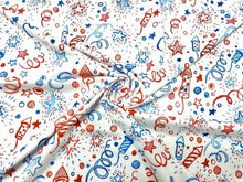 Load image into Gallery viewer, Doodle Fireworks Fourth of July DBP Print #739 Double Brushed Polyester Spandex Apparel Stretch Fabric 190 GSM 58&quot;-60&quot; Wide By The Yard