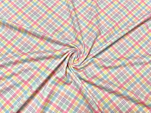 Pastel Plaid Easter Spring DBP Print #740 Double Brushed Polyester Spandex Apparel Stretch Fabric 190 GSM 58"-60" Wide By The Yard