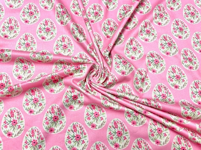 Boho Easter Egg Spring Pink DBP Print #744 Double Brushed Polyester Spandex Apparel Stretch Fabric 190 GSM 58"-60" Wide By The Yard