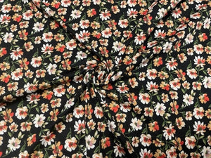 Spring Floral Black DBP Print #746 Double Brushed Polyester Spandex Apparel Stretch Fabric 180 GSM 58"-60" Wide By The Yard