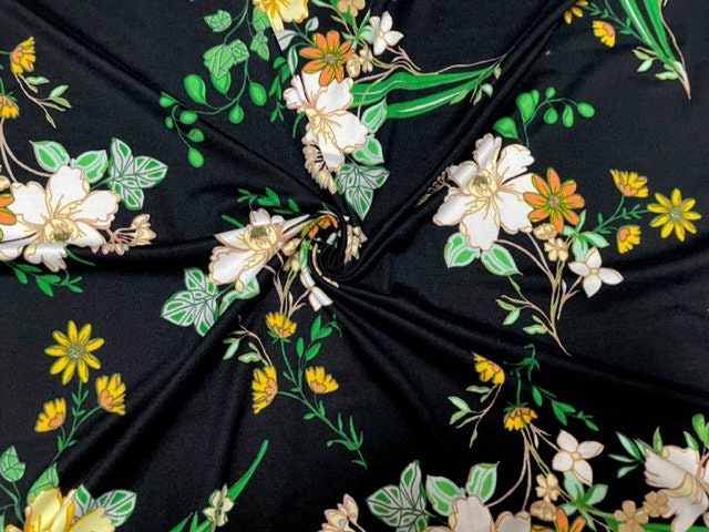 Wildflower Floral DBP Print #751 Double Brushed Polyester Spandex Apparel Stretch Fabric 190 GSM 58"-60" Wide By The Yard