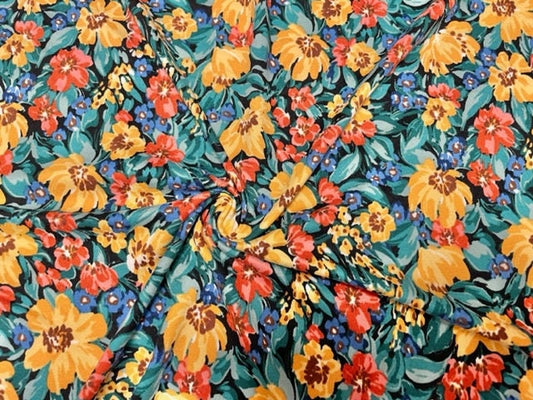 Daisy Floral DBP Print #752 Double Brushed Polyester Spandex Apparel Stretch Fabric 190 GSM 58"-60" Wide By The Yard