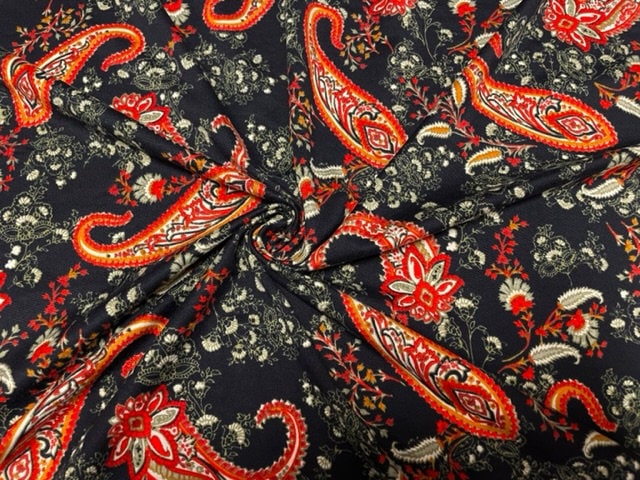 Paisley Floral Western DBP Print #756 Double Brushed Polyester Spandex Apparel Stretch Fabric 190 GSM 58"-60" Wide By The Yard