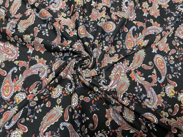 Paisley Western Floral DBP Print #762 Double Brushed Polyester Spandex Apparel Stretch Fabric 190 GSM 58"-60" Wide By The Yard