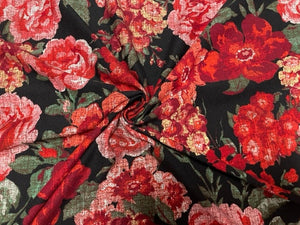 Classic Rose Floral DBP Print #754 Double Brushed Polyester Spandex Apparel Stretch Fabric 190 GSM 58"-60" Wide By The Yard